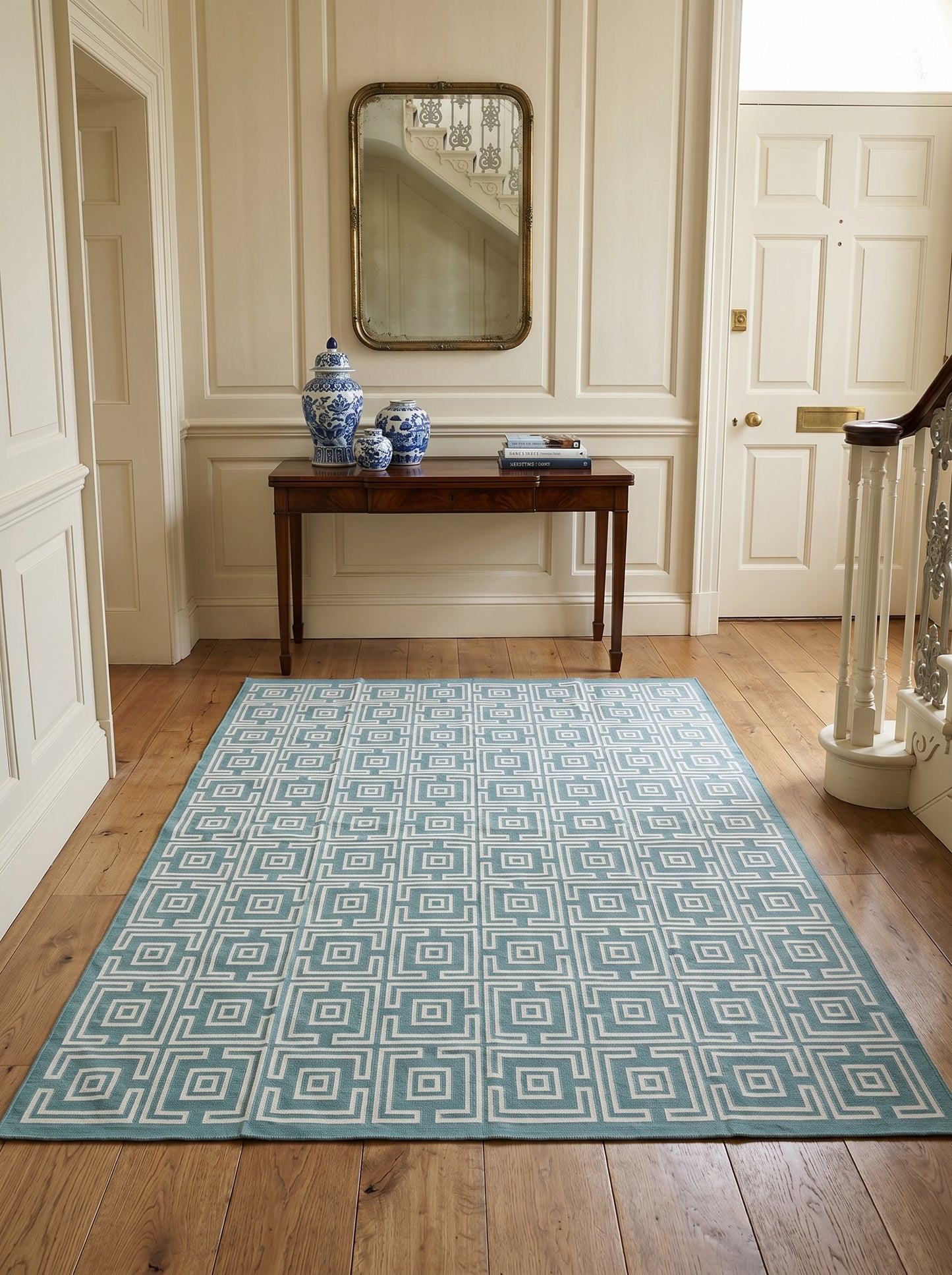 Corinthian Maze Sage Green Geometric Flatweave Area Rug