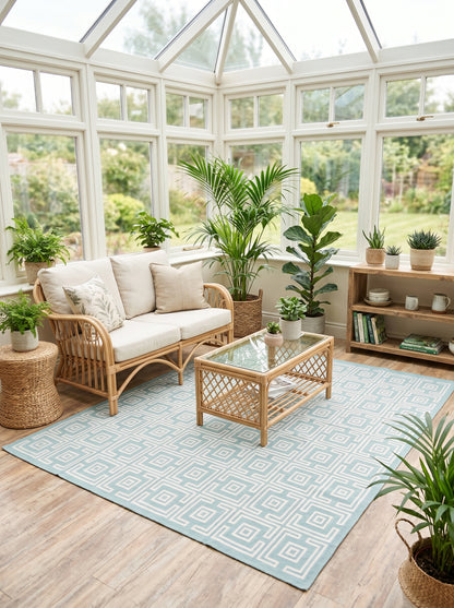 Corinthian Maze Sage Green Geometric Flatweave Area Rug