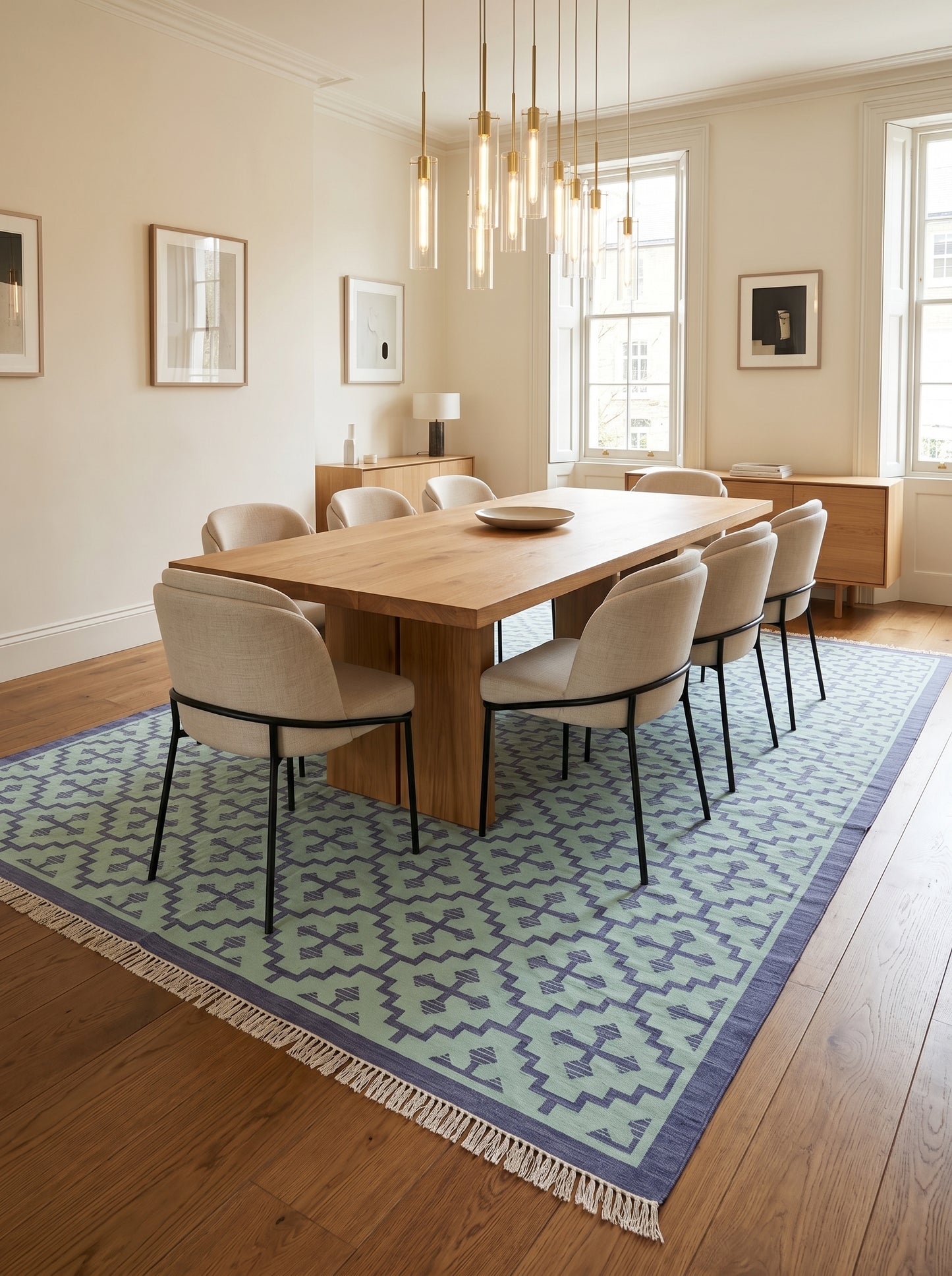 Mint Labyrinth Indigo and Seafoam Geometric Flatweave Area Rug