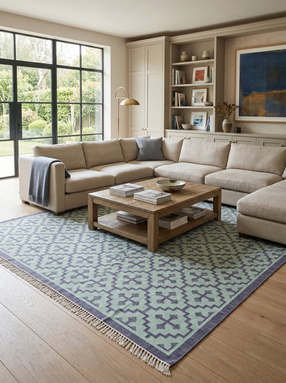 Mint Labyrinth Indigo and Seafoam Geometric Flatweave Area Rug