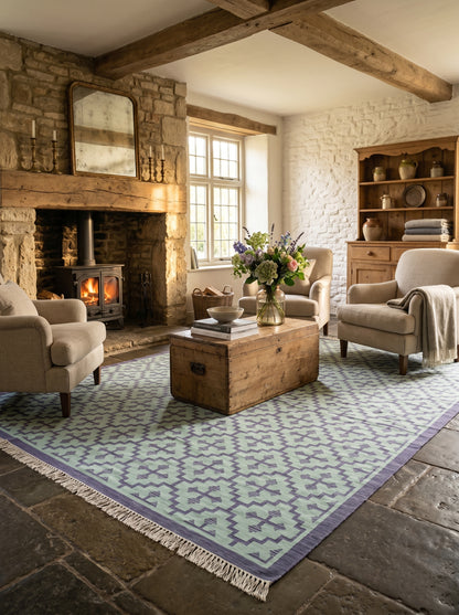 Mint Labyrinth Indigo and Seafoam Geometric Flatweave Area Rug