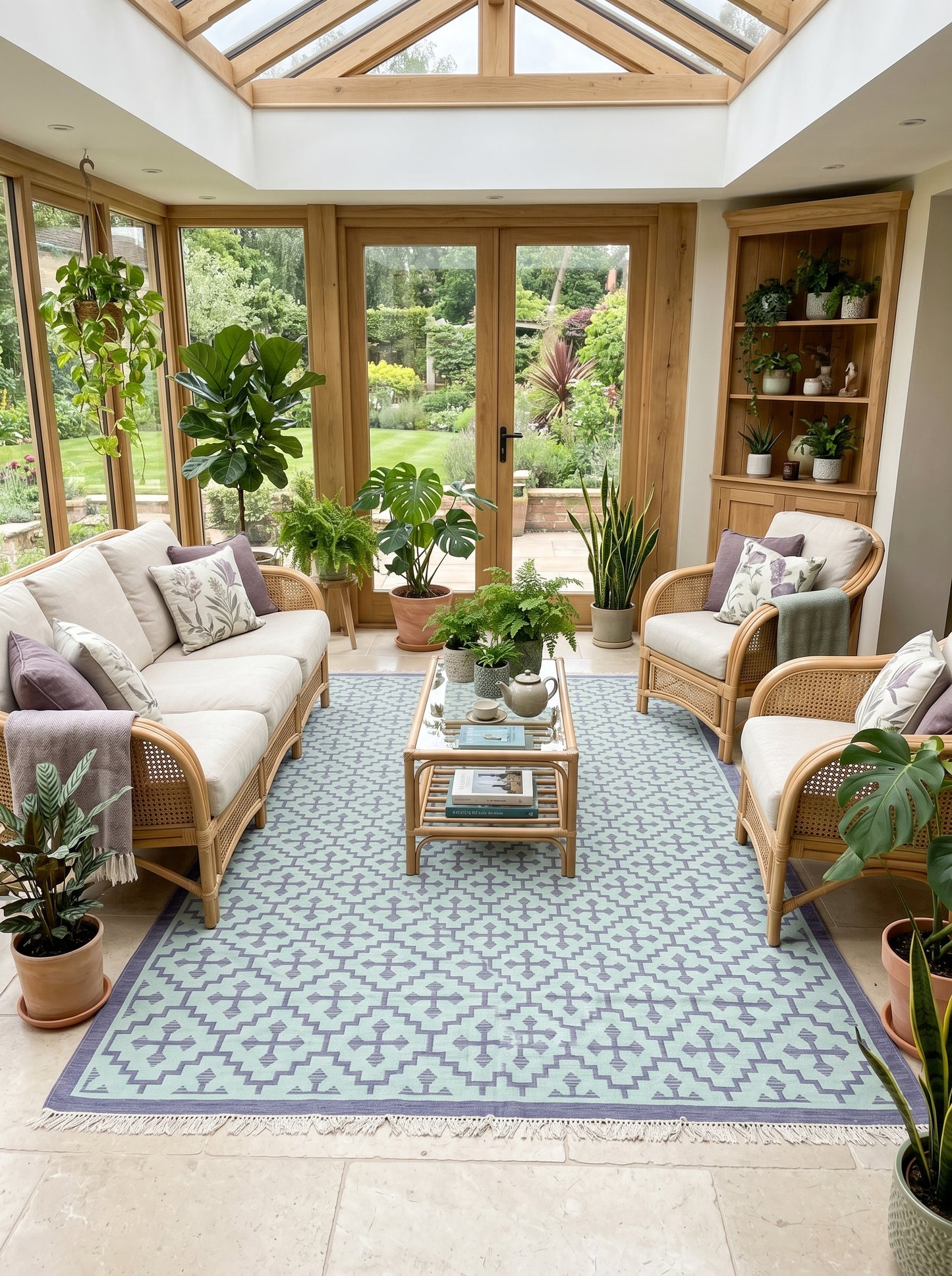 Mint Labyrinth Indigo and Seafoam Geometric Flatweave Area Rug