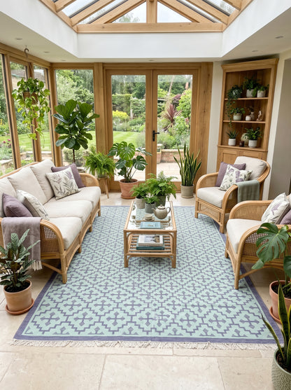 Mint Labyrinth Indigo and Seafoam Geometric Flatweave Area Rug