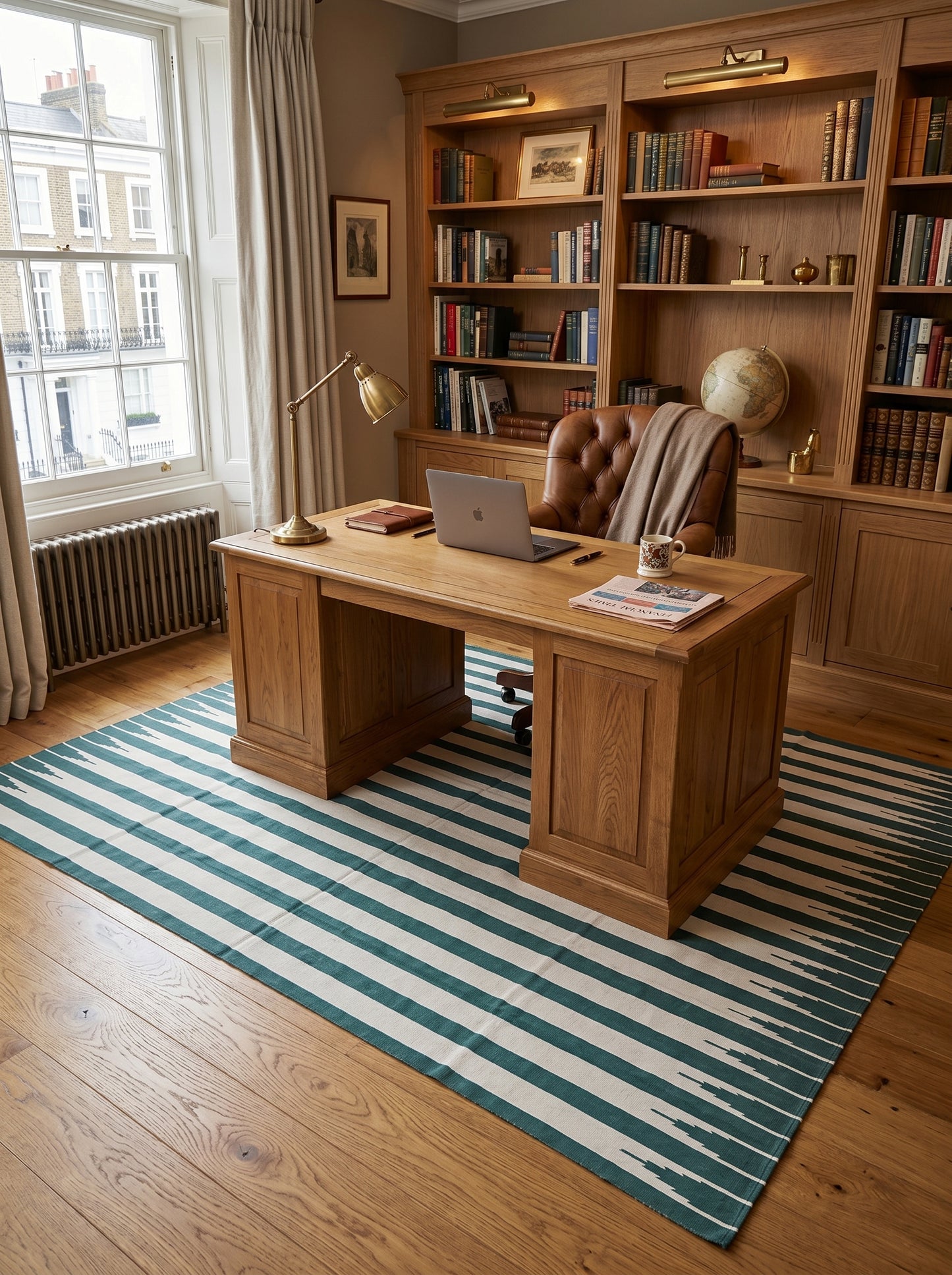 Sierra Stripe Deep Green and Ivory Minimalist Geometric Flatweave Area Rug