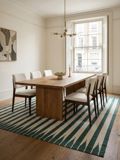 Sierra Stripe Deep Green and Ivory Minimalist Geometric Flatweave Area Rug