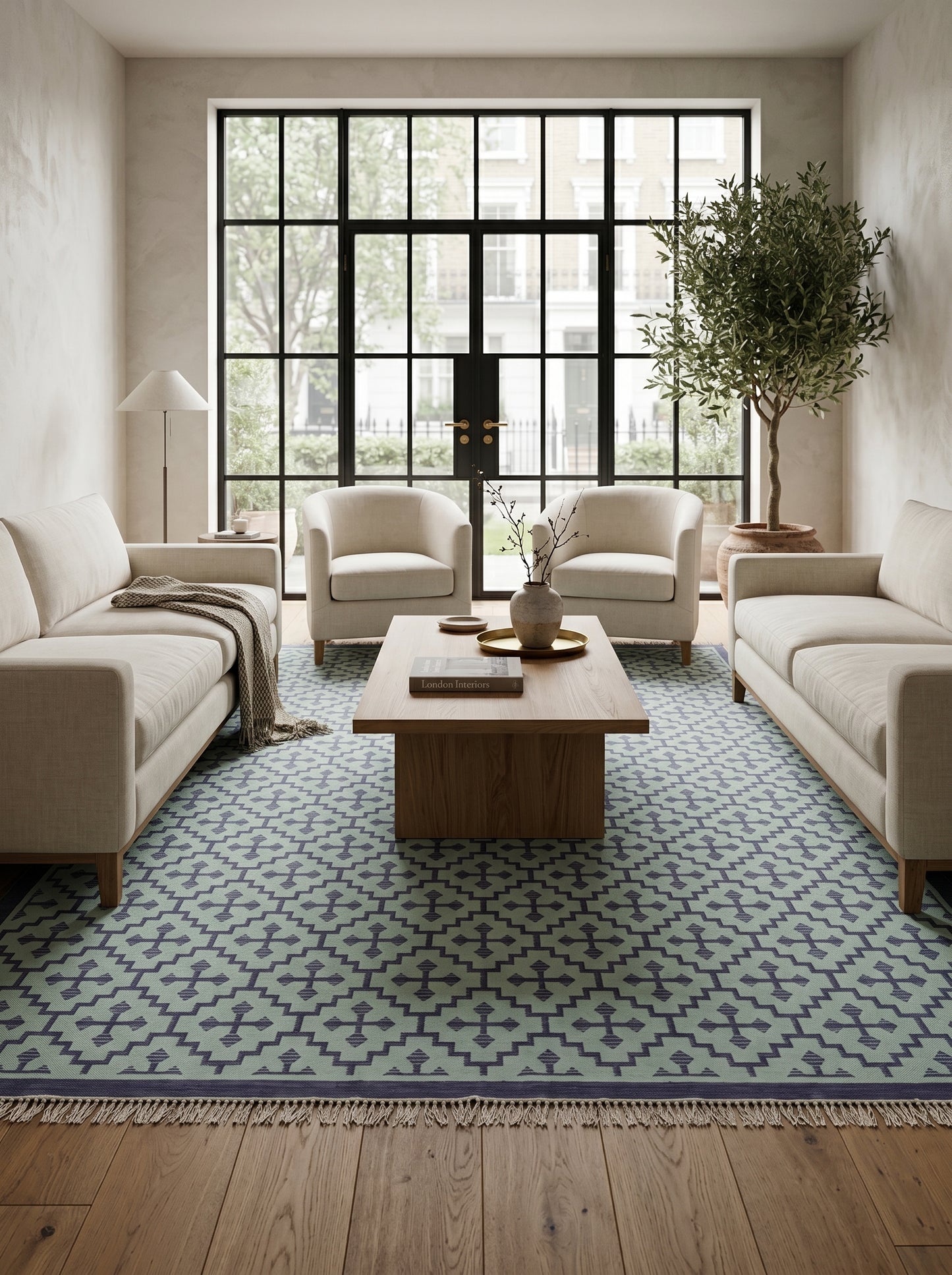 Mint Labyrinth Indigo and Seafoam Geometric Flatweave Area Rug
