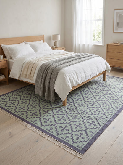 Mint Labyrinth Indigo and Seafoam Geometric Flatweave Area Rug