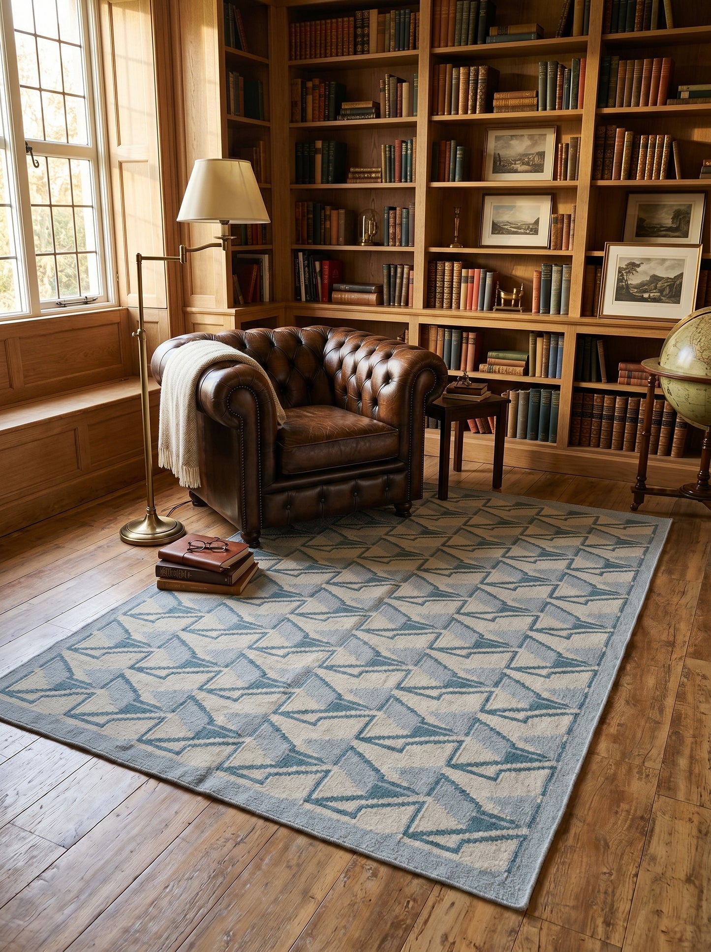 Modern Optical Illusion Area Rug, Blue and Grey Flatweave rug