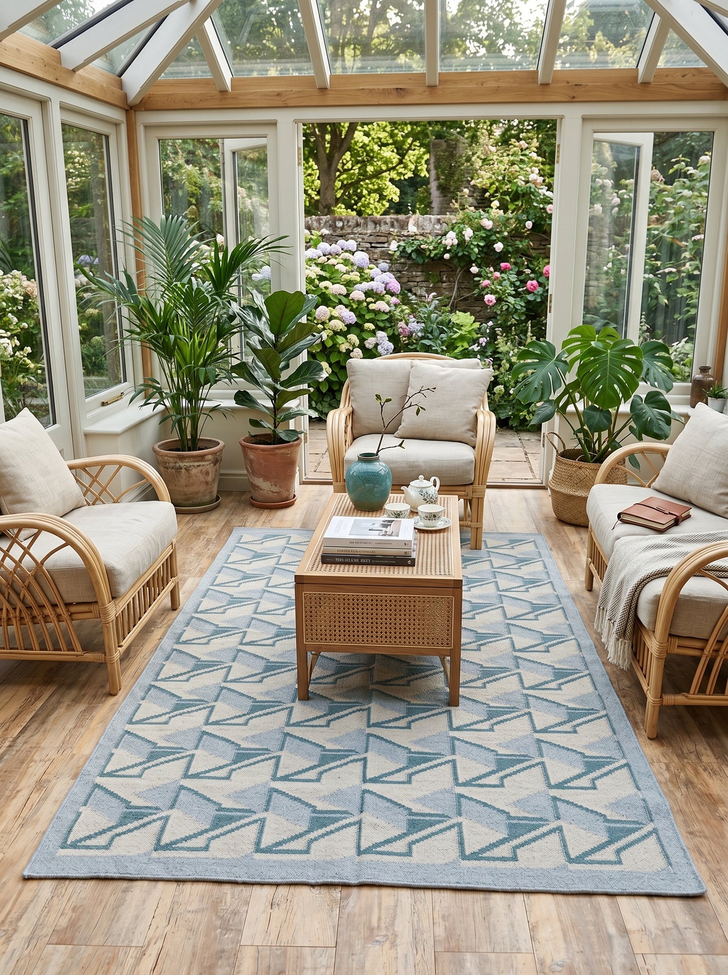 Modern Optical Illusion Area Rug, Blue and Grey Flatweave rug