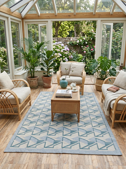 Modern Optical Illusion Area Rug, Blue and Grey Flatweave rug