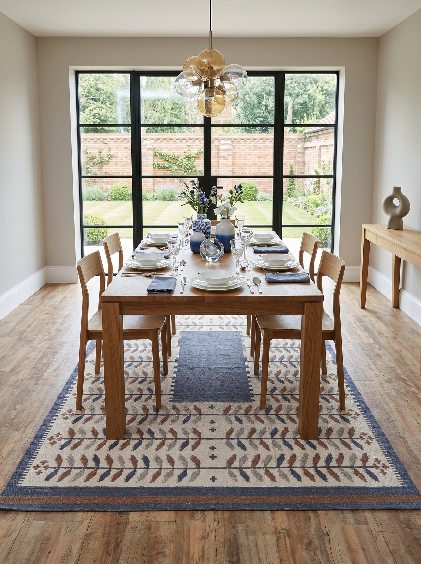 Earthy Terracotta and Blue Boho Dhurrie rug