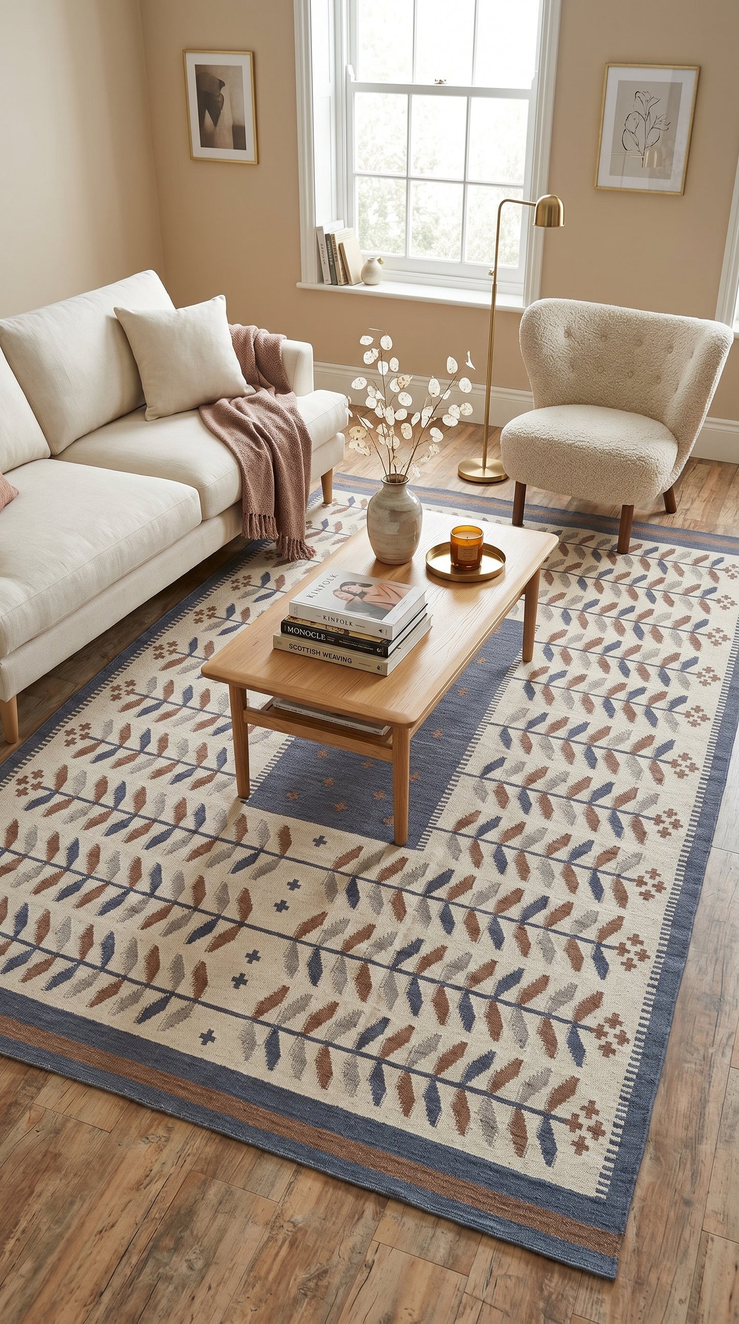 Earthy Terracotta and Blue Boho Dhurrie rug