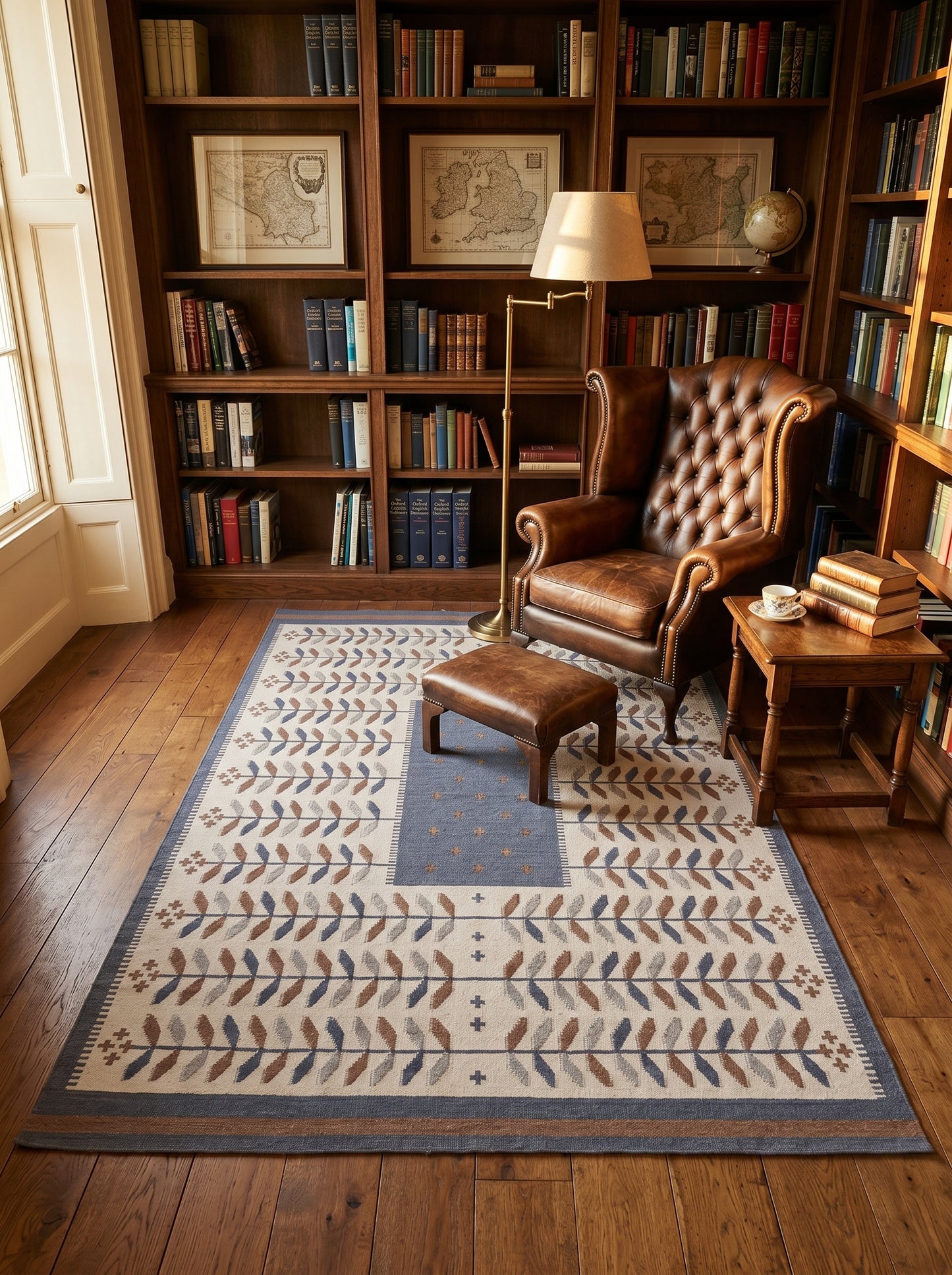 Earthy Terracotta and Blue Boho Dhurrie rug