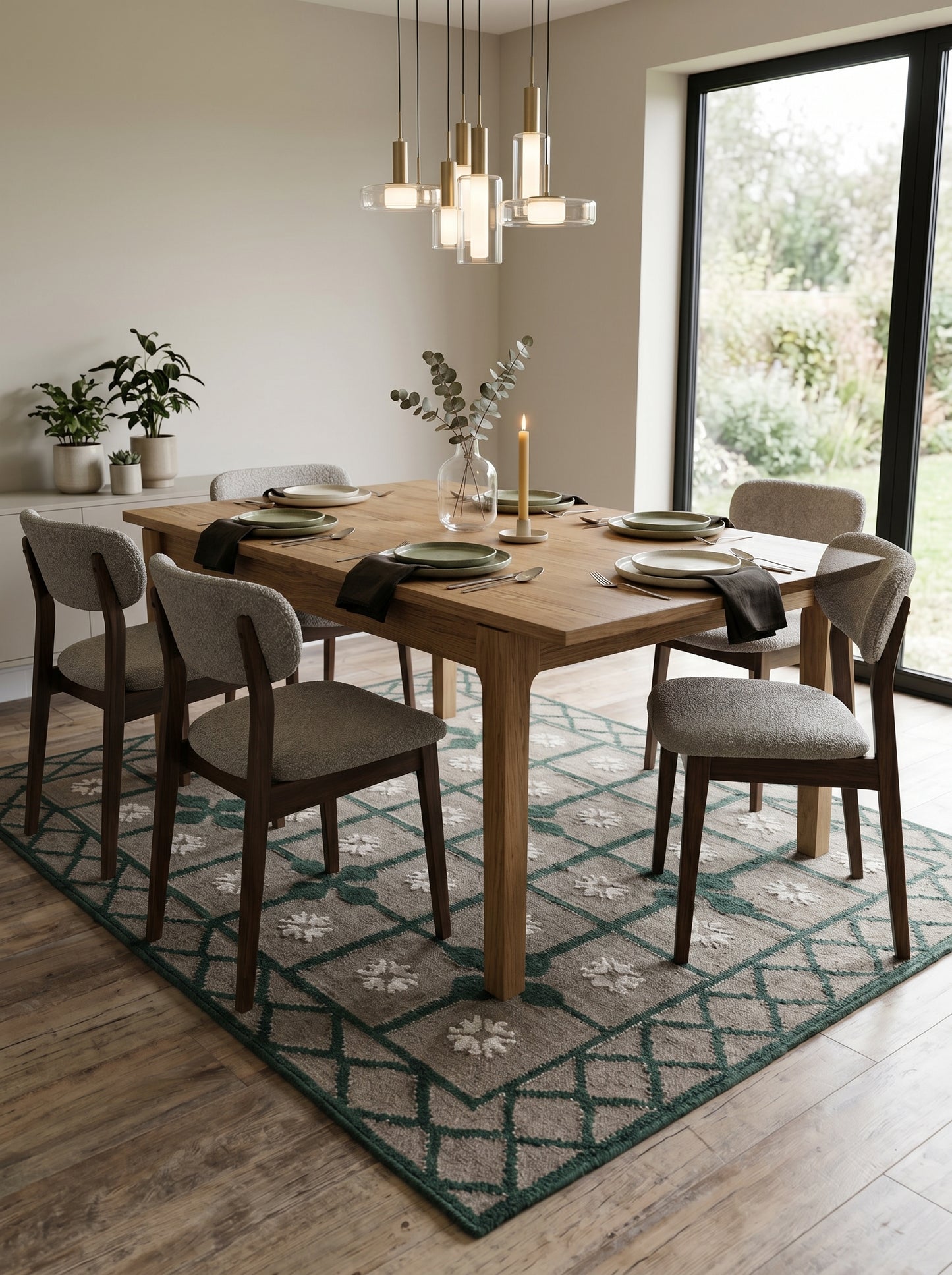 Handwoven Emerald Green Lattice Dhurrie Rug