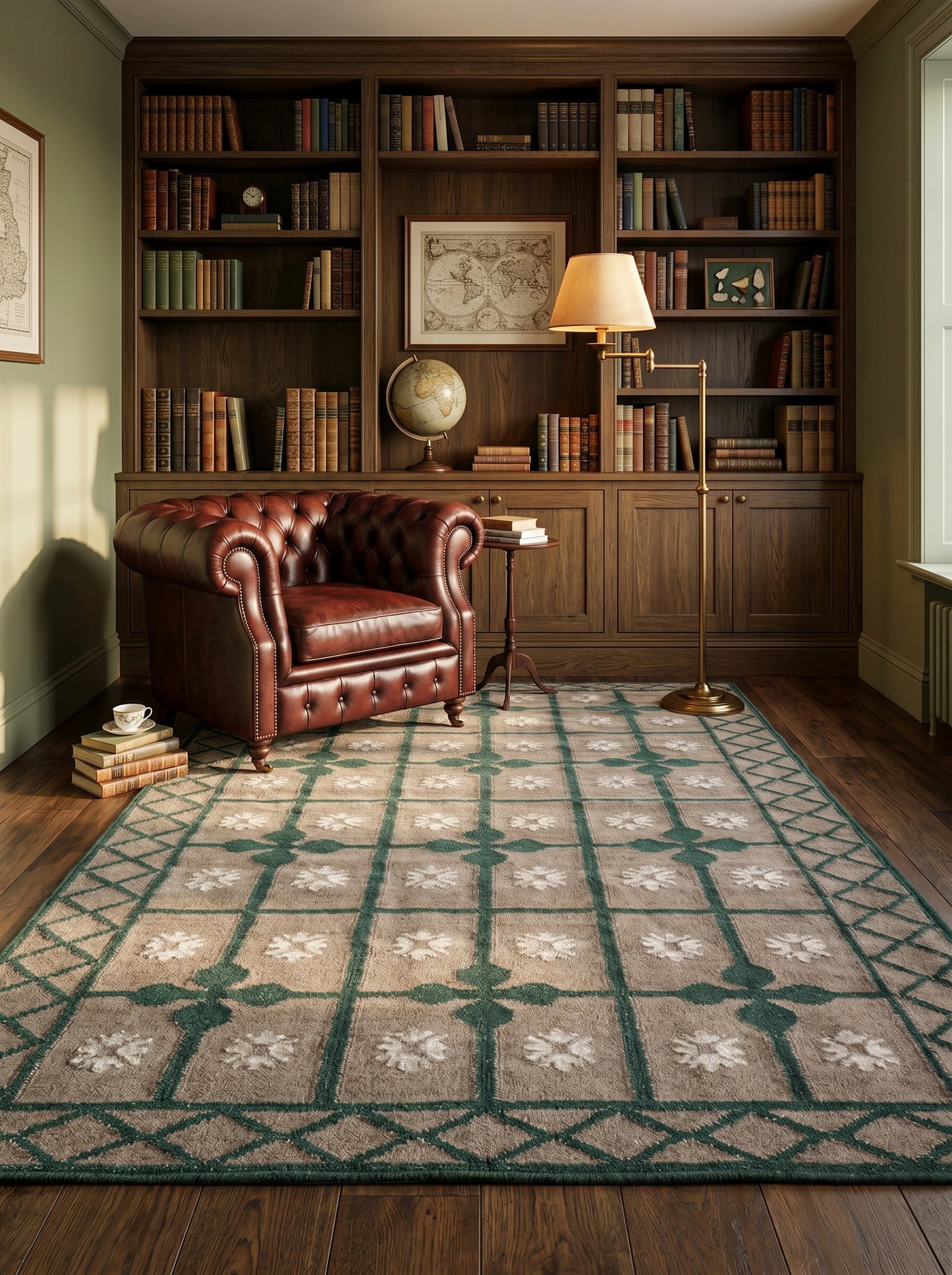 Handwoven Emerald Green Lattice Dhurrie Rug