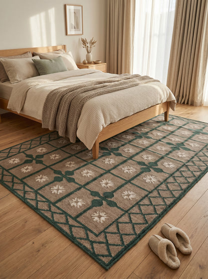 Handwoven Emerald Green Lattice Dhurrie Rug