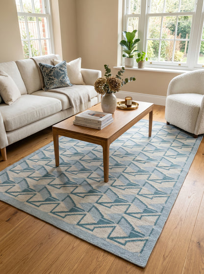 Modern Optical Illusion Area Rug, Blue and Grey Flatweave rug