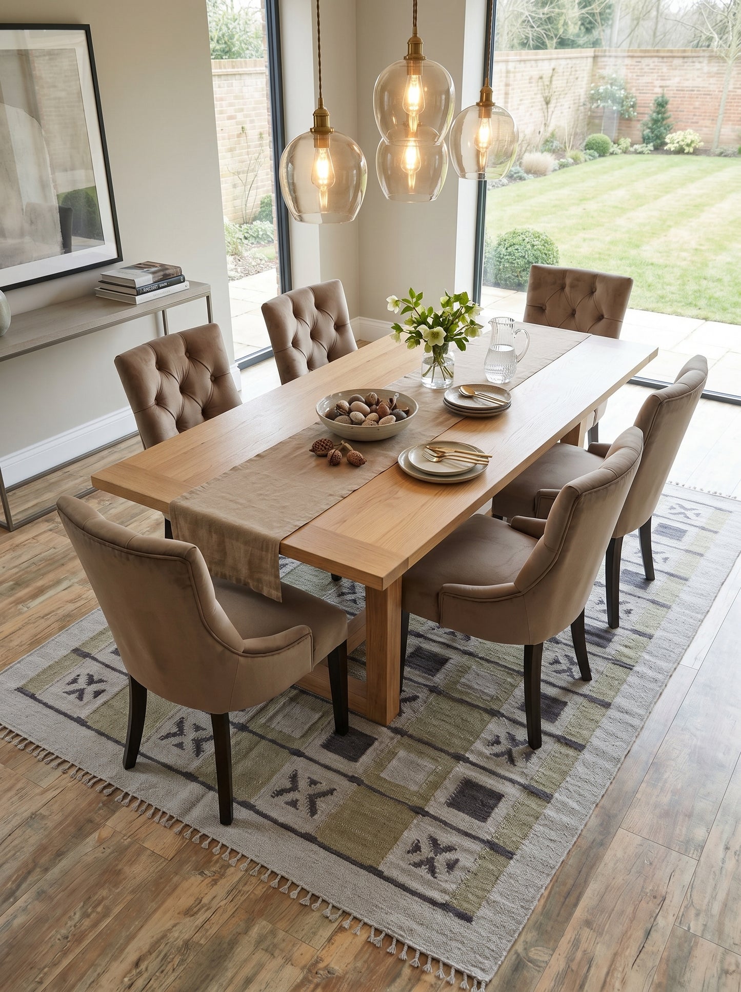 Sage Geometric Grid Modern Earth Tone Wool Cotton Dhurrie Rug