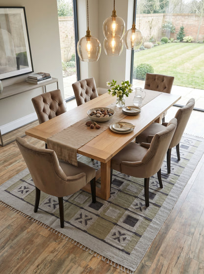 Sage Geometric Grid Modern Earth Tone Wool Cotton Dhurrie Rug
