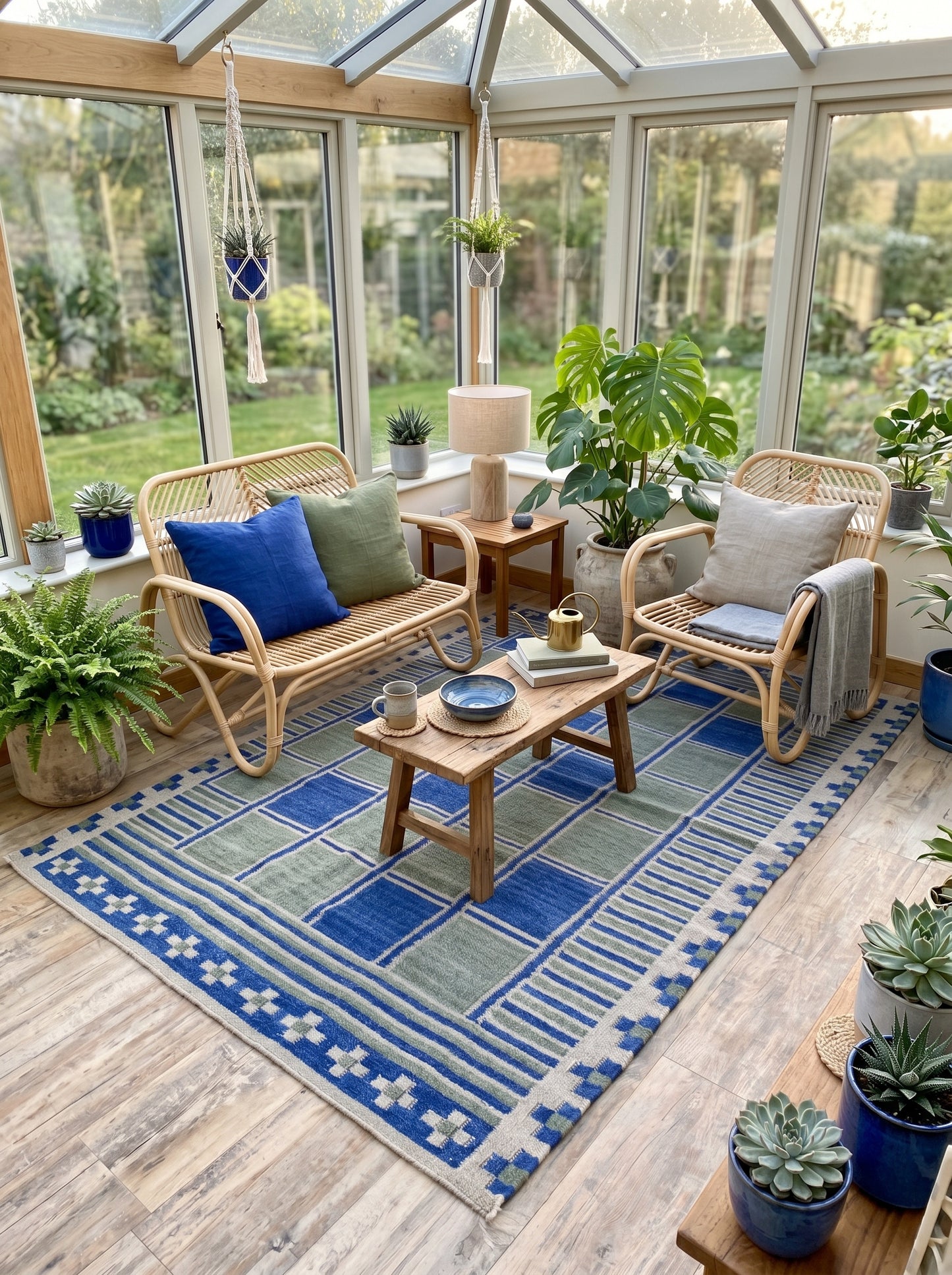 Nomad Block Pattern Geometric Wool Cotton Dhurrie Rug