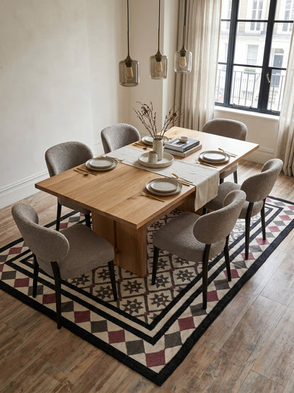 Midnight Star Lattice Charcoal Grey and Mauve Cotton Wool Dhurrie Rug