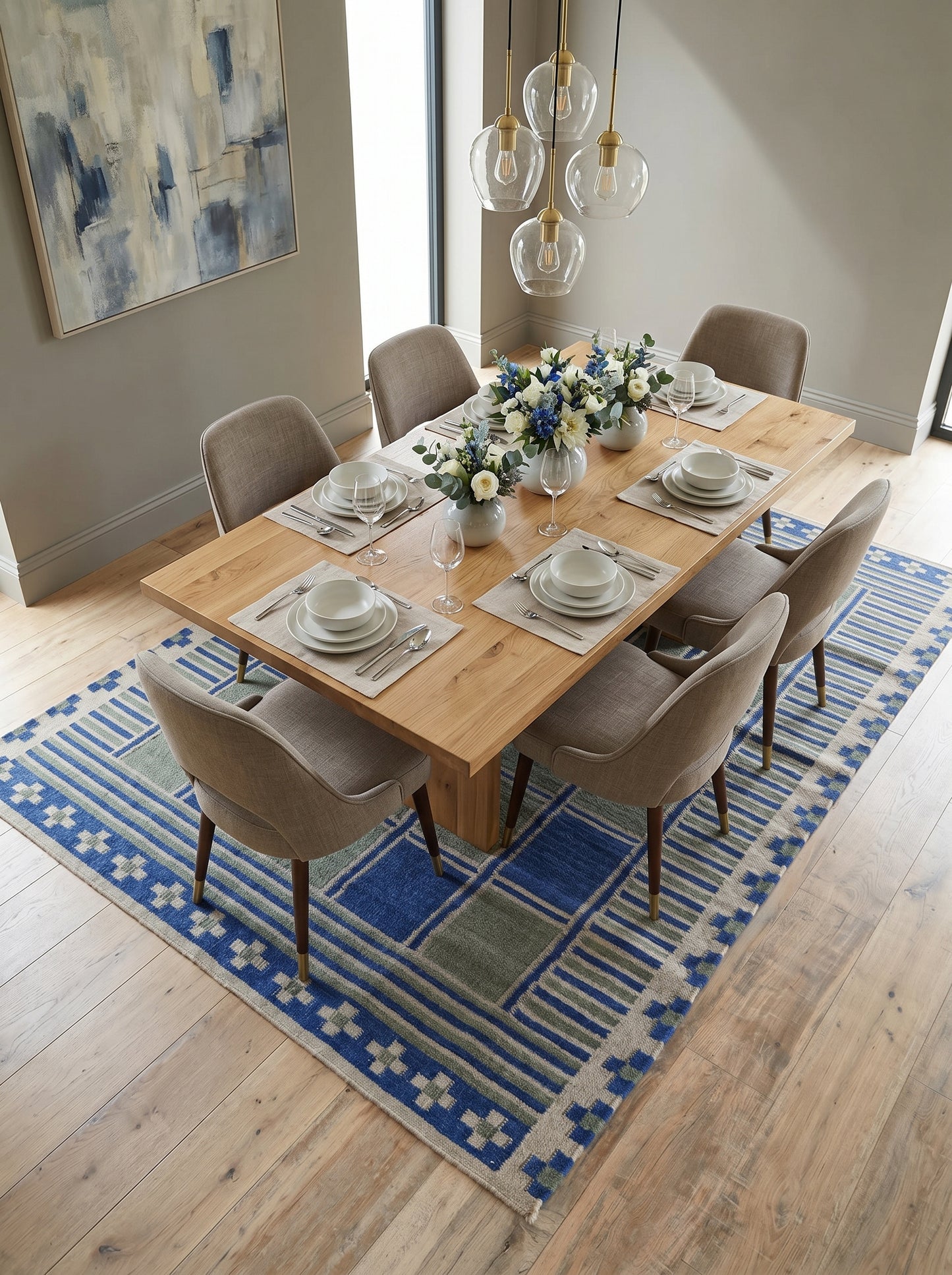 Nomad Block Pattern Geometric Wool Cotton Dhurrie Rug