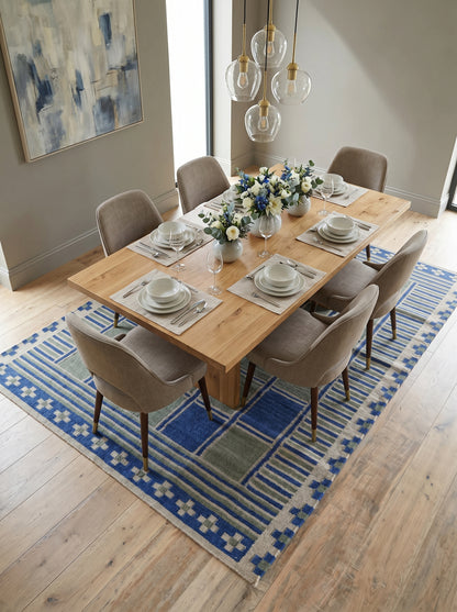 Nomad Block Pattern Geometric Wool Cotton Dhurrie Rug