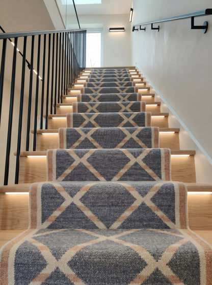 Slate Diamond Lattice Modern Grey and Beige Wool Cotton Dhurrie Rug