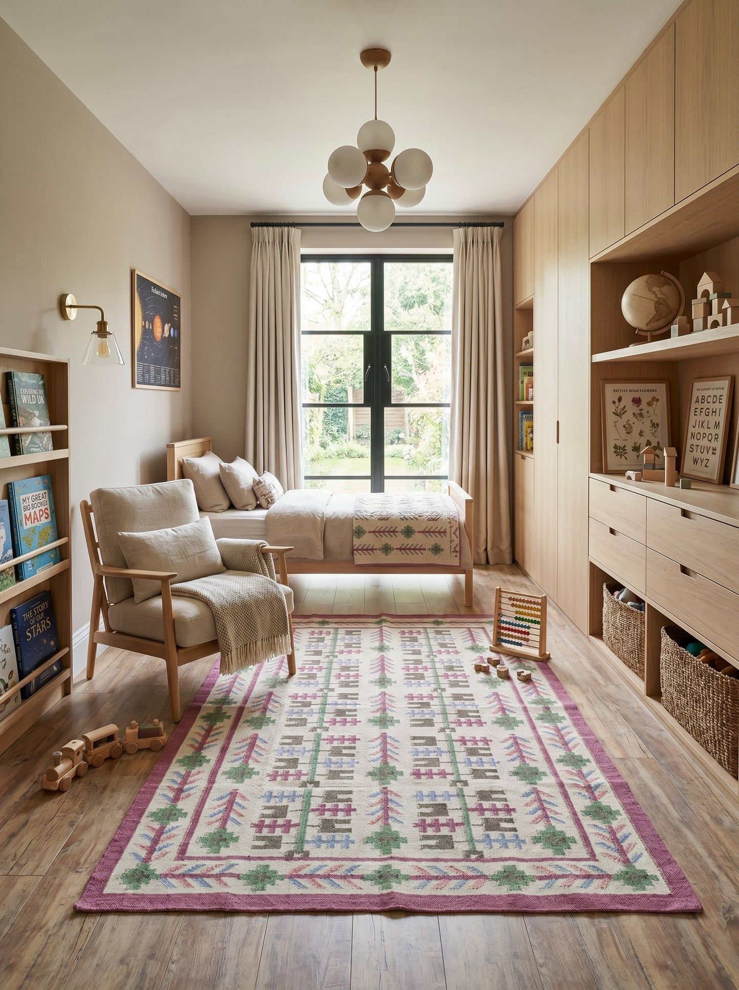 Heritage Berry Meadow Colorful Geometric Tree Motif Wool Cotton Dhurrie Rug