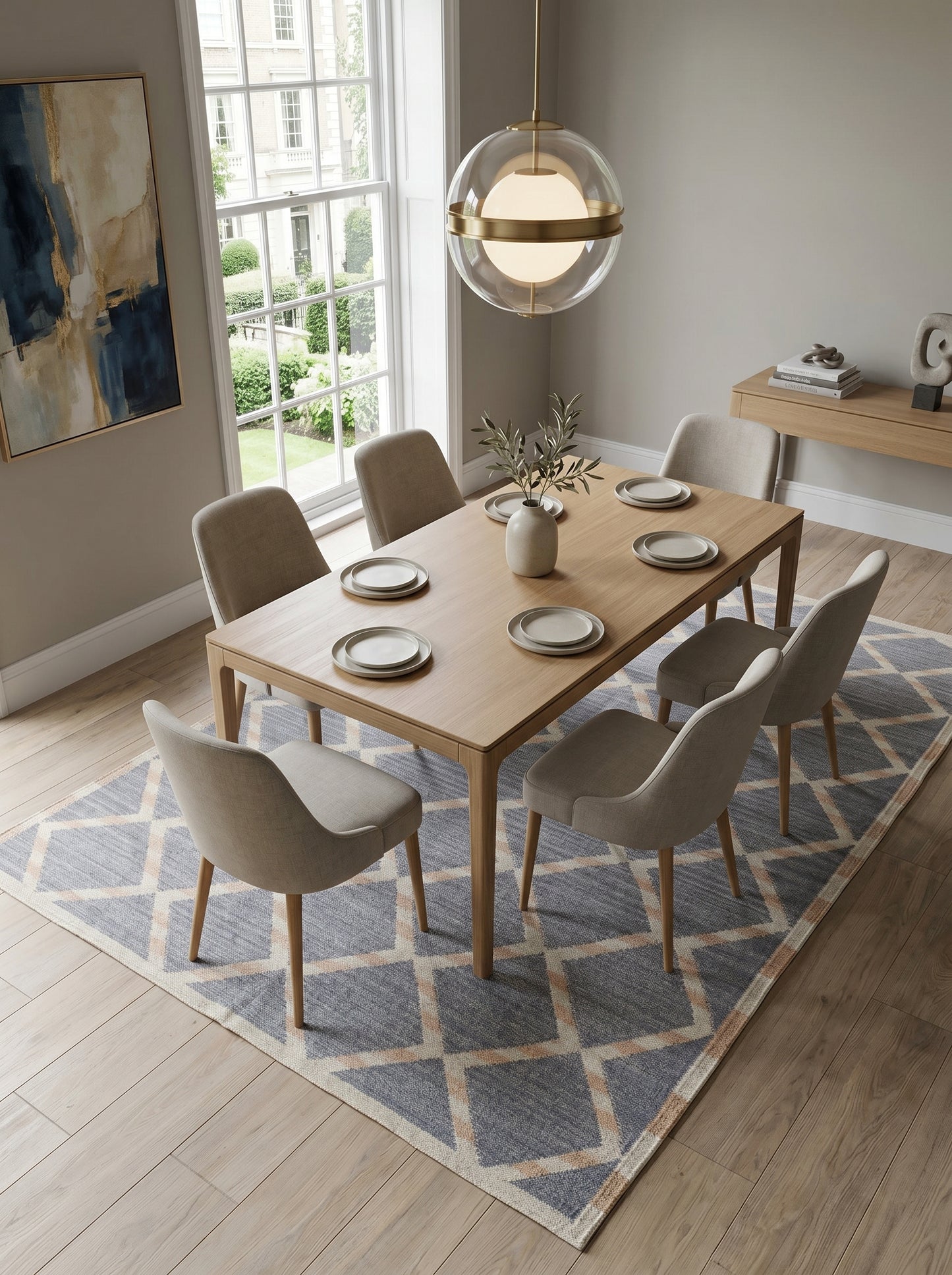Slate Diamond Lattice Modern Grey and Beige Wool Cotton Dhurrie Rug