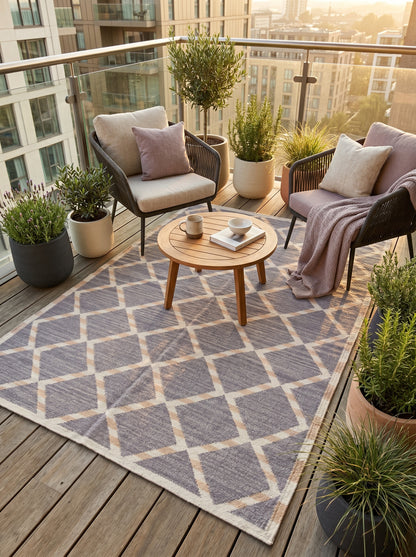 Slate Diamond Lattice Modern Grey and Beige Wool Cotton Dhurrie Rug