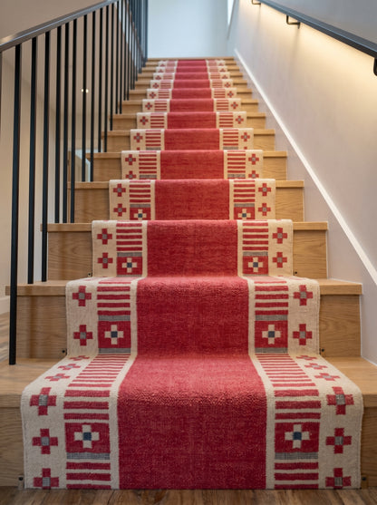 Crimson Nomad Border Magenta Pink & Cream Wool Cotton Dhurrie Rug