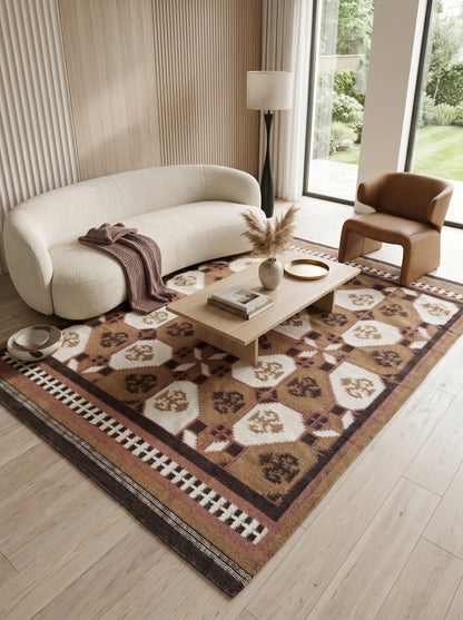 Magenta Mesa Border Southwestern Berry Pink Wool Cotton Dhurrie Rug