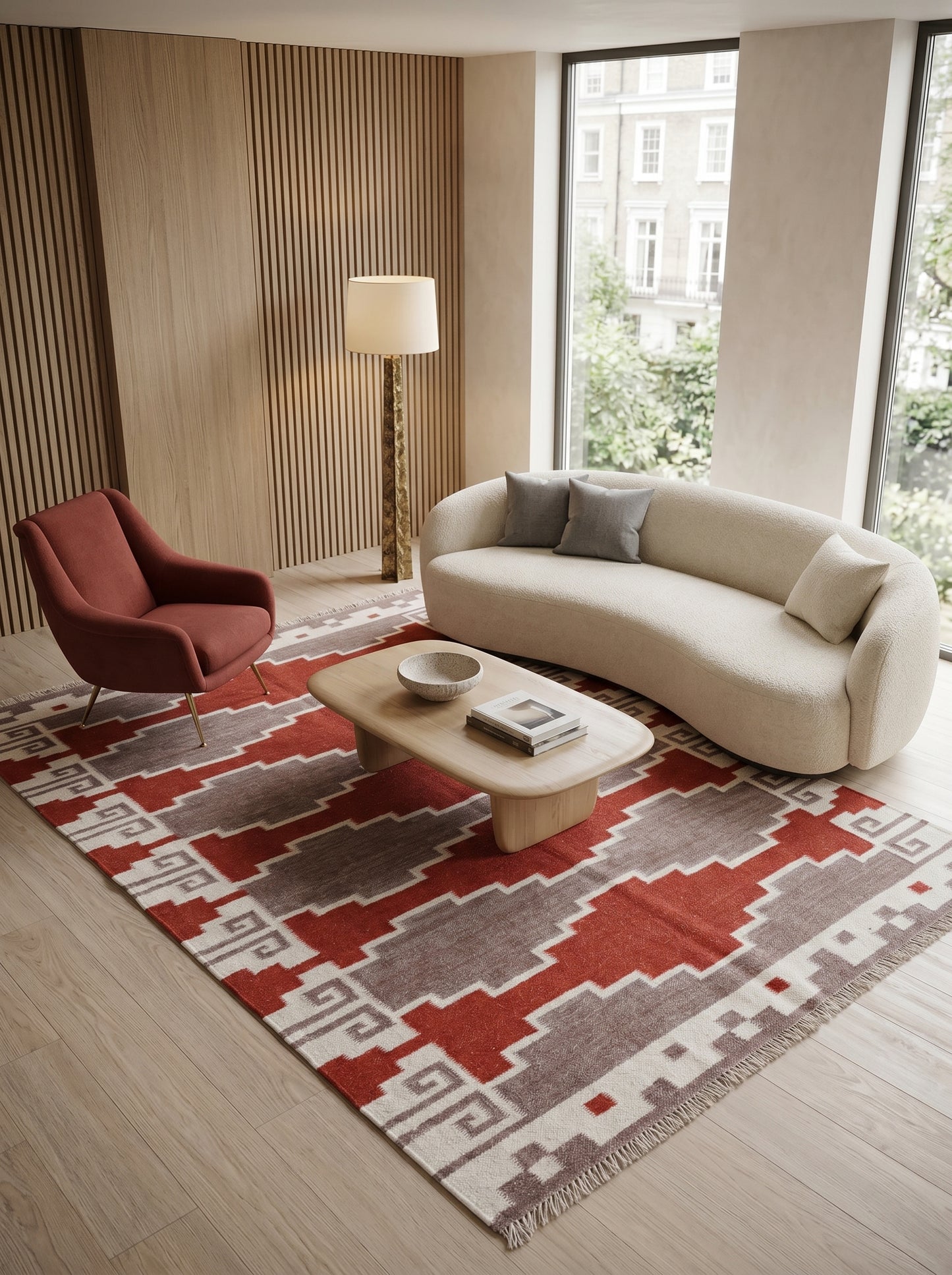 Terracotta Canyon Mesa Southwestern Rust Red & Grey Wool Cotton Dhurrie Rug