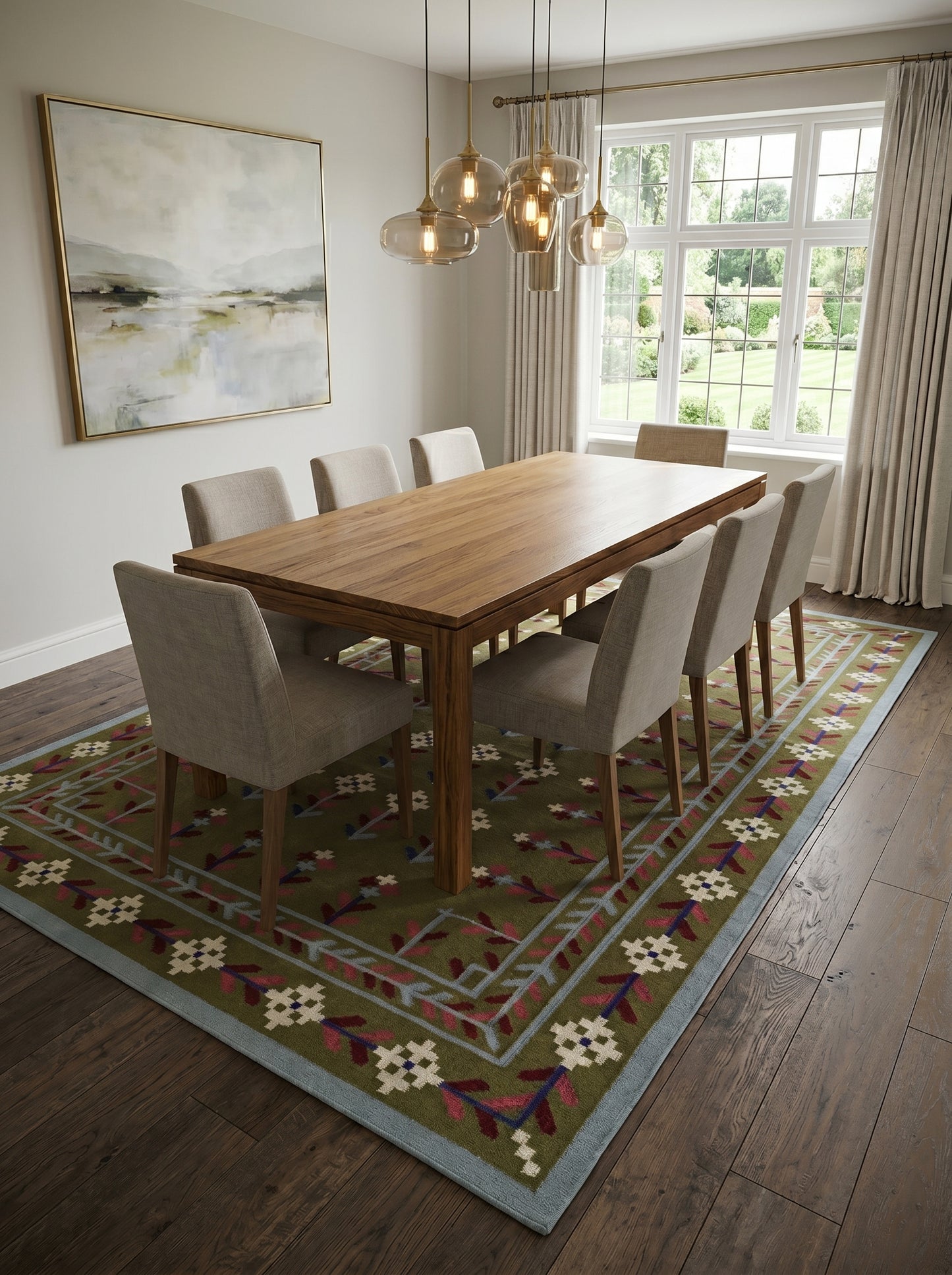 Olive Meadow Vine Traditional Botanical Motif Flatweave Area Rug