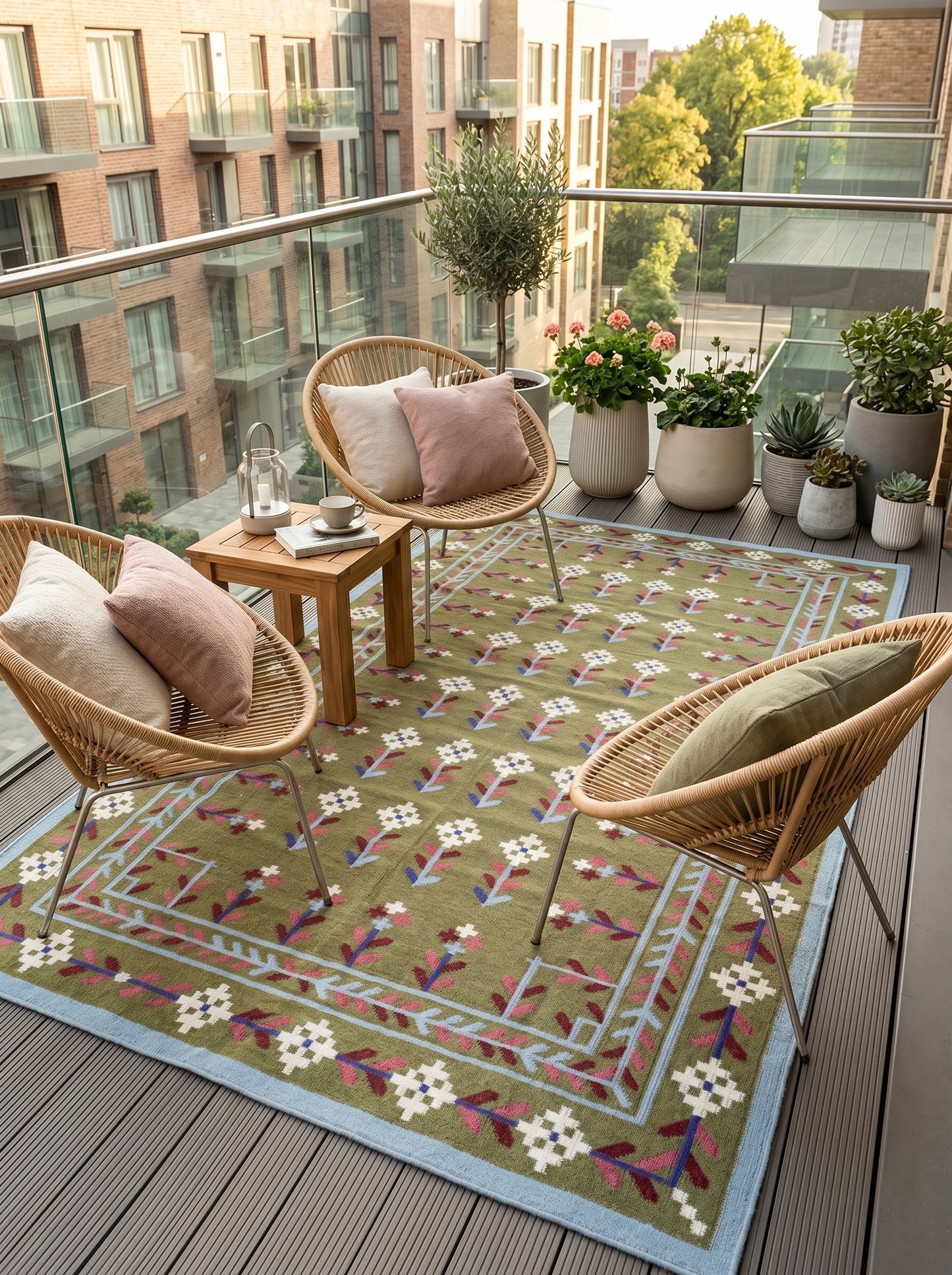 Olive Meadow Vine Traditional Botanical Motif Flatweave Area Rug