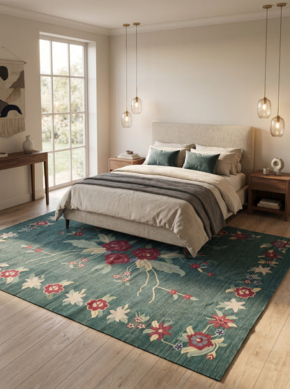 Emerald Rose Estate Handwoven Victorian Style Rug