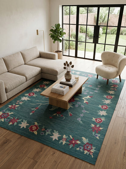 Emerald Rose Estate Handwoven Victorian Style Rug