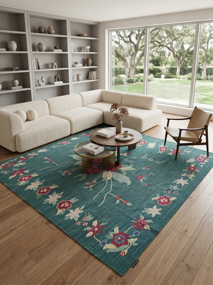 Emerald Rose Estate Handwoven Victorian Style Rug