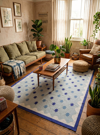 Light Blue Star Pattern, Contemporary Area Rug