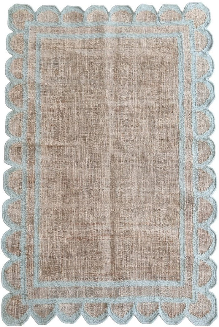 Home Decor Scallop Bordered Design cotton jute Rug,