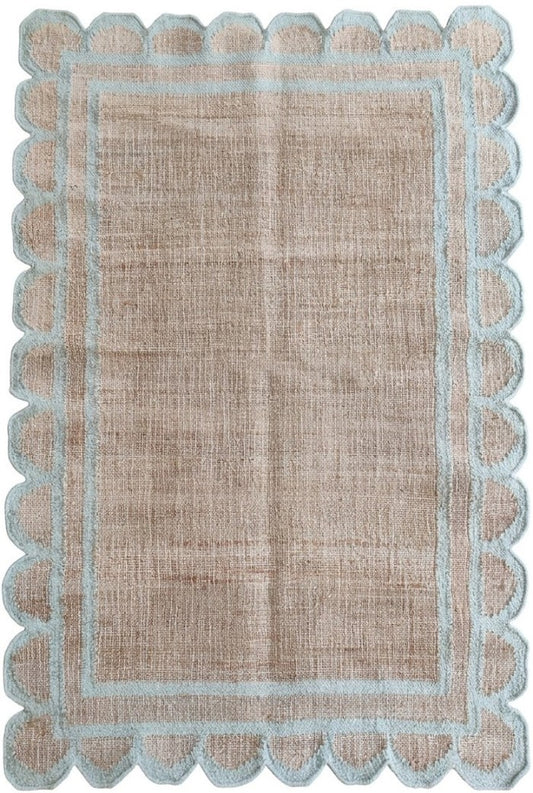 Home Decor Scallop Bordered Design cotton jute Rug,