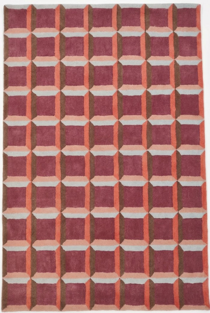 Abstract Red Orb & Checkered Pattern Thick Plush Pile Designer Carpet