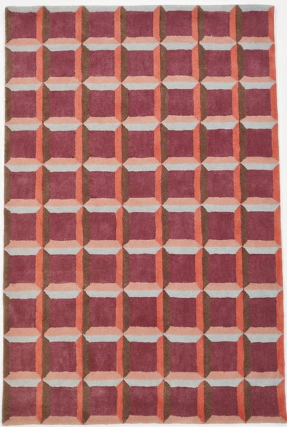 Abstract Red Orb & Checkered Pattern Thick Plush Pile Designer Carpet