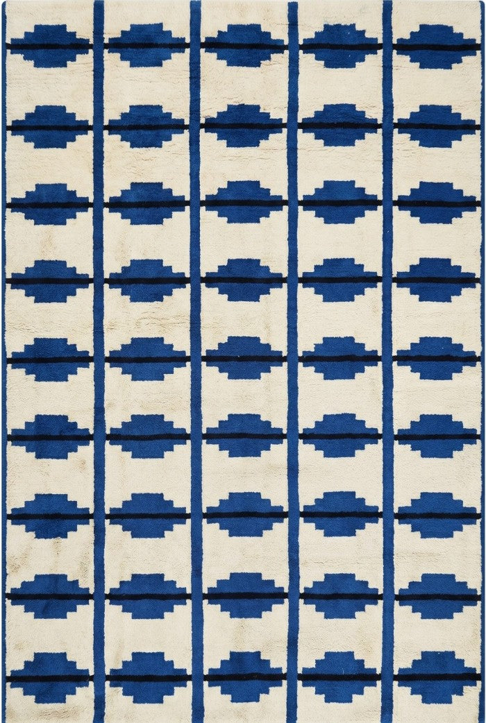 Contemporary Indigo Blue Geometric Wool Moroccan  Hand knotted Shag Area Rug for Bedroom and Living Room and Dining
