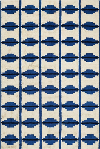 Contemporary Indigo Blue Geometric Wool Moroccan  Hand knotted Shag Area Rug for Bedroom and Living Room and Dining