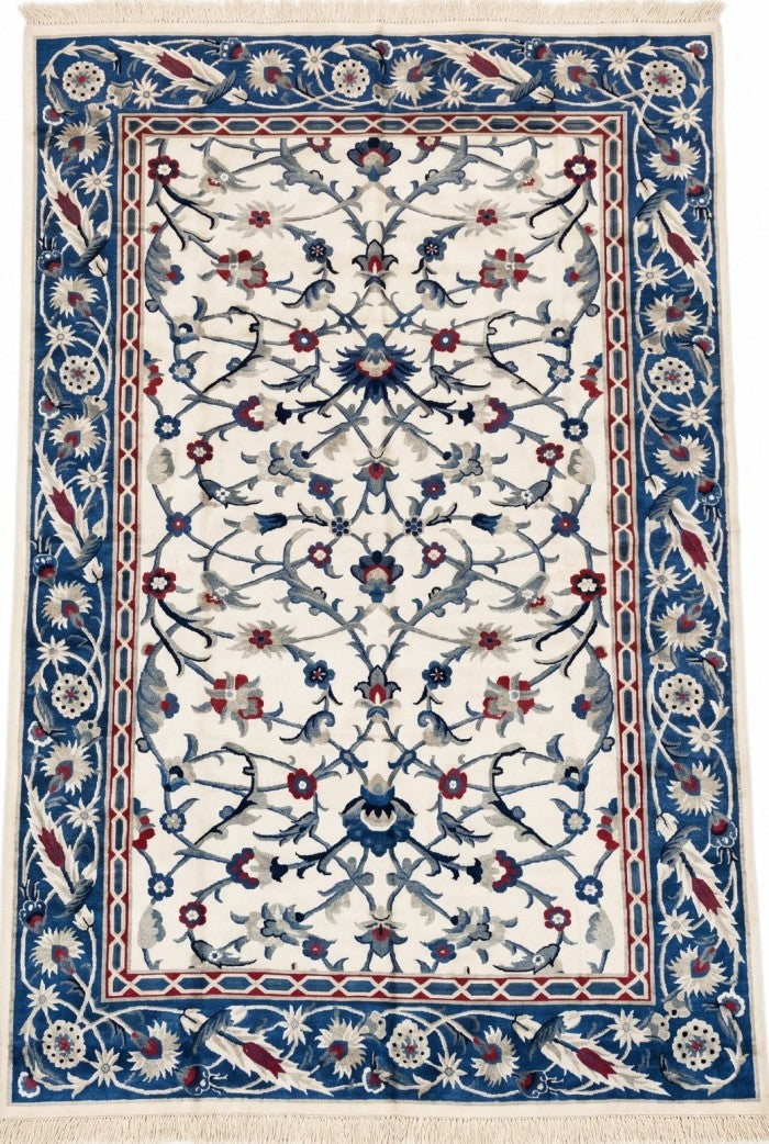 Iznik-style floral Symmetric Botanical Hand-Knotted Transitional Rug