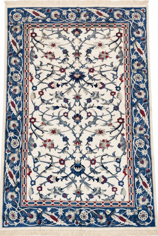 Iznik-style floral Symmetric Botanical Hand-Knotted Transitional Rug