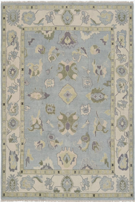 Serene Horizon Hand-Knotted Wool Modern Oushak Rug