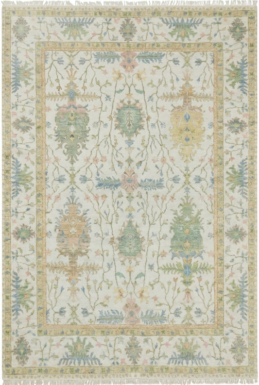 Alabaster Meadow Vintage-Inspired Airy Floral Hand-Knotted Rug